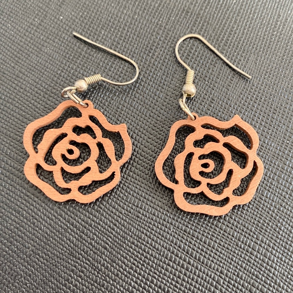 Wooden flower earrings genuine hand crafted rose
